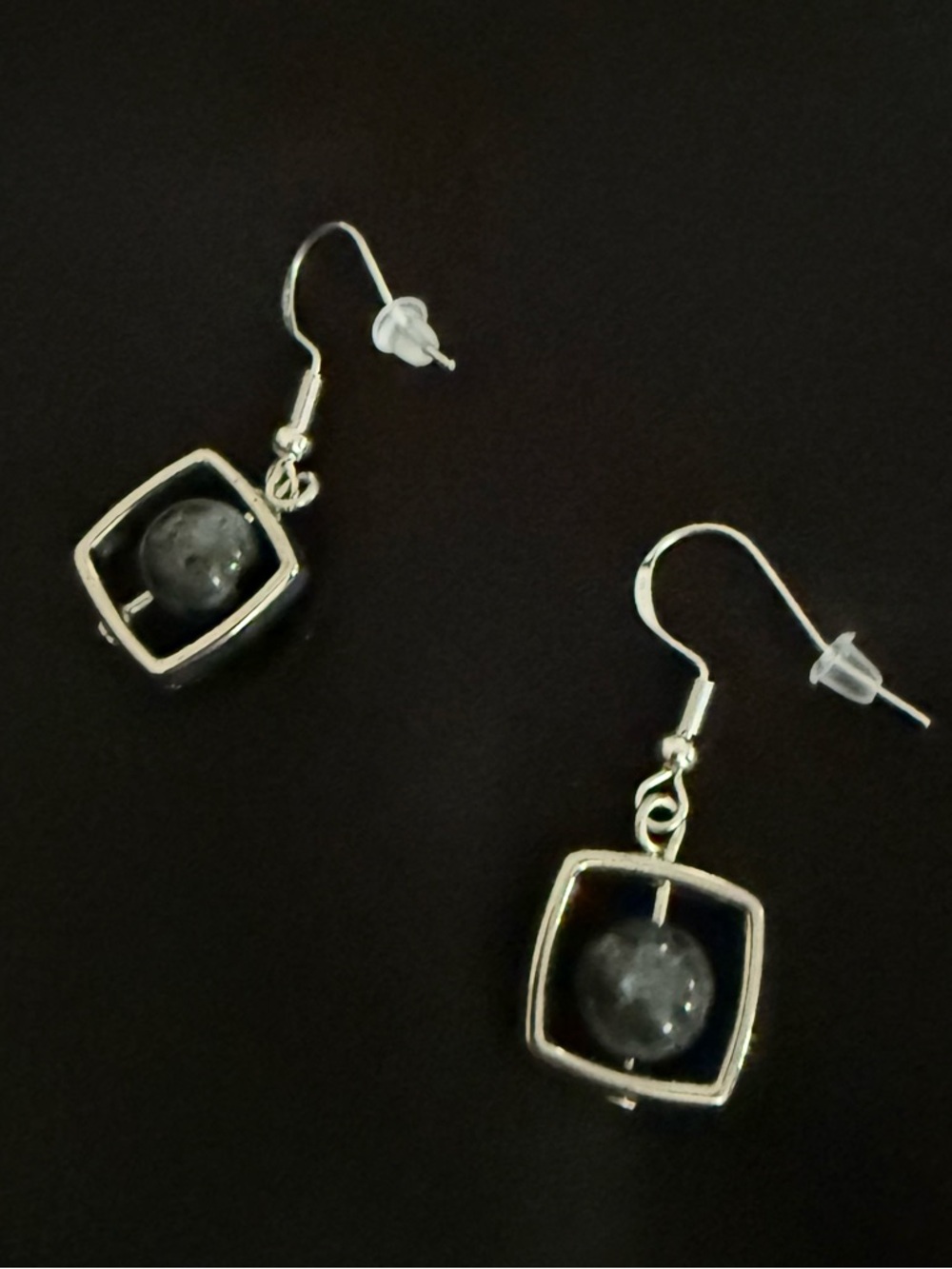 Grey Stone Orb Earrings‎ | Geometric Silver
Dangle | 925 Hooks - Picture 5 of 5